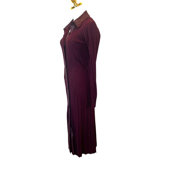 Toccin Burgundy Ribbed Knit Shirt Dress MEDIUM Midi Office Work Designer $525 - Picture 11 of 14
